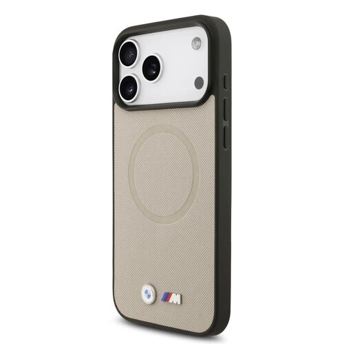 BMW BMW iPhone 17 Pro Max/iPhone 18 Pro Max Coque arrière MagSafe Revêtement intégral en cuir logos métalliques - Gris