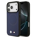 BMW BMW iPhone 17 Pro/iPhone 18 Pro Coque arrière MagSafe Revêtement intégral en cuir logos métalliques - Bleu marine