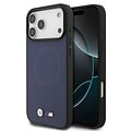 BMW BMW iPhone 17 Pro Max/iPhone 18 Pro Max Coque arrière MagSafe Revêtement intégral en cuir logos métalliques - Bleu marine