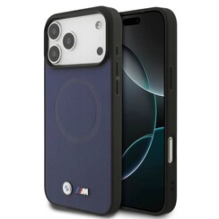 BMW iPhone 17 Pro Max Back cover case - MagSafe - Full Wrapped Leather Case With Metal Logos - Navy
