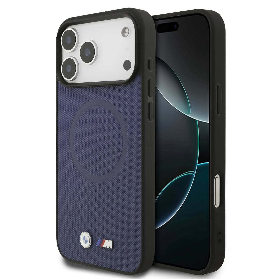 BMW BMW iPhone 17 Pro Max Backcover hoesje - MagSafe - Full Wrapped Leather Case With Metal Logos - Navy