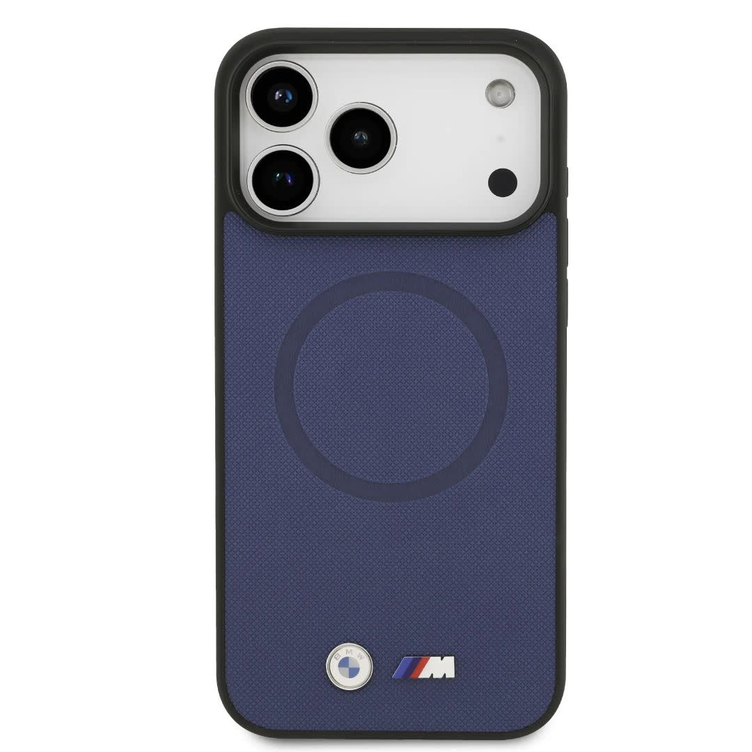 BMW BMW iPhone 17 Pro Max Backcover hoesje - MagSafe - Full Wrapped Leather Case With Metal Logos - Navy, foto 3 van 6