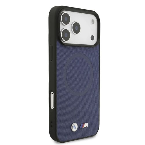 BMW BMW iPhone 17 Pro Max/iPhone 18 Pro Max Coque arrière MagSafe Revêtement intégral en cuir logos métalliques - Bleu marine