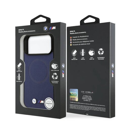 BMW BMW iPhone 17 Pro Max/iPhone 18 Pro Max Handyhülle MagSafe Vollständig mit Leder bezogen Metalllogos - Marineblau
