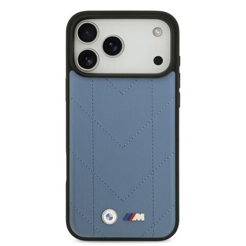 BMW BMW iPhone 17 Pro Max/iPhone 18 Pro Max Coque arrière MagSafe Cuir matelassé logo métallique - Bleu
