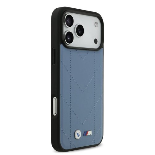 BMW BMW iPhone 17 Pro Max/iPhone 18 Pro Max Coque arrière MagSafe Cuir matelassé logo métallique - Bleu