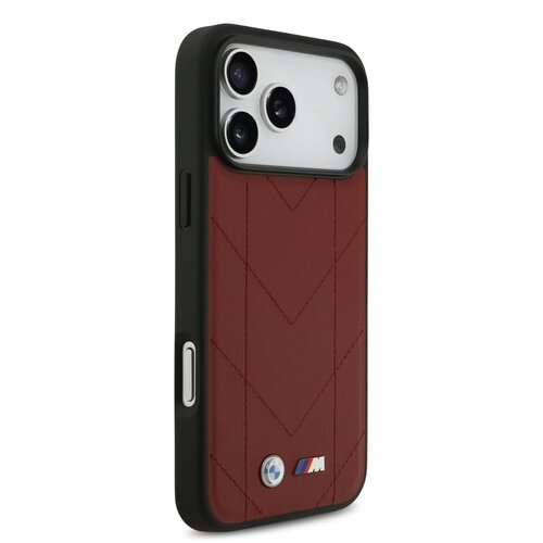 BMW BMW iPhone 17 Pro Max/iPhone 18 Pro Max Coque arrière MagSafe Cuir matelassé logo métallique - Rouge