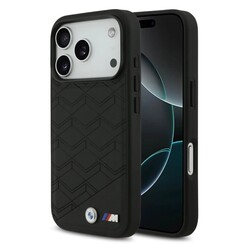BMW iPhone 17 Pro Back cover case - MagSafe - Seat Shaped Leather Case With Metal Logos - Black