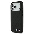 BMW BMW iPhone 17 Pro/iPhone 18 Pro Coque arrière MagSafe Cuir à motif inspiré d'un siège logos métalliques - Noir