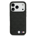 BMW BMW iPhone 17 Pro/iPhone 18 Pro Coque arrière MagSafe Cuir à motif inspiré d'un siège logos métalliques - Noir