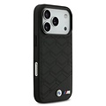 BMW BMW iPhone 17 Pro/iPhone 18 Pro Coque arrière MagSafe Cuir à motif inspiré d'un siège logos métalliques - Noir