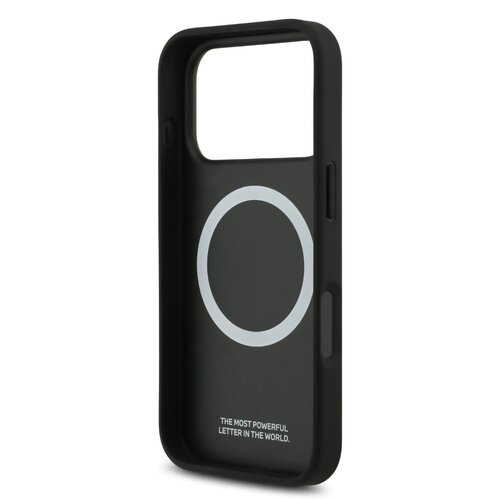 BMW BMW iPhone 17 Pro/iPhone 18 Pro Coque arrière MagSafe Cuir à motif inspiré d'un siège logos métalliques - Noir