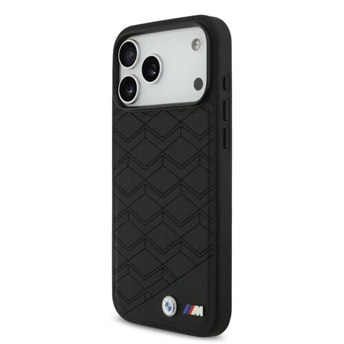 BMW BMW iPhone 17 Pro Max/iPhone 18 Pro Max Coque arrière MagSafe Cuir à motif inspiré d'un siège logos métalliques - Noir