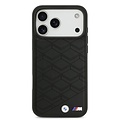 BMW BMW iPhone 17 Pro Max/iPhone 18 Pro Max Coque arrière MagSafe Cuir à motif inspiré d'un siège logos métalliques - Noir