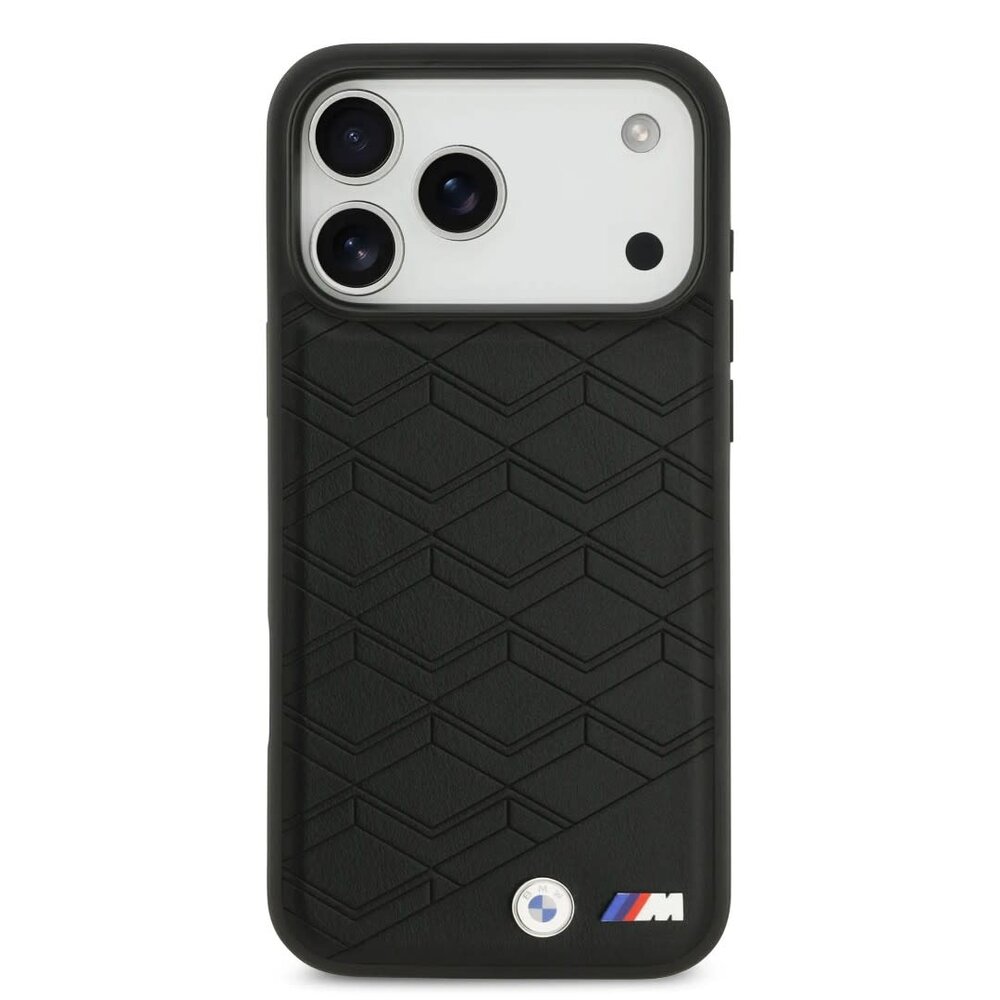 BMW BMW iPhone 17 Pro Max Backcover hoesje - MagSafe - Seat Shaped Leather Case With Metal Logos - Zwart BMW BMW iPhone 17 Pro Max Backcover hoesje - MagSafe - Seat Shaped Leather Case With Metal Logos - Zwart