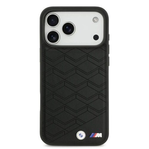 BMW BMW iPhone 17 Pro Max/iPhone 18 Pro Max Coque arrière MagSafe Cuir à motif inspiré d'un siège logos métalliques - Noir