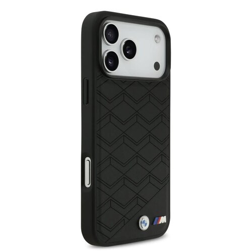 BMW BMW iPhone 17 Pro Max/iPhone 18 Pro Max Coque arrière MagSafe Cuir à motif inspiré d'un siège logos métalliques - Noir