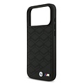 BMW BMW iPhone 17 Pro Max/iPhone 18 Pro Max Coque arrière MagSafe Cuir à motif inspiré d'un siège logos métalliques - Noir