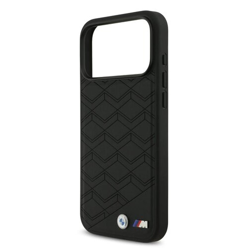 BMW BMW iPhone 17 Pro Max/iPhone 18 Pro Max Coque arrière MagSafe Cuir à motif inspiré d'un siège logos métalliques - Noir