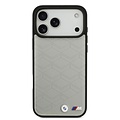 BMW BMW iPhone 17 Pro Max/iPhone 18 Pro Max Coque arrière MagSafe Cuir à motif inspiré d'un siège logos métalliques - Gris
