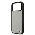 BMW BMW iPhone 17 Pro Max/iPhone 18 Pro Max Coque arrière MagSafe Cuir à motif inspiré d'un siège logos métalliques - Gris