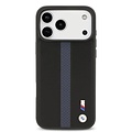 BMW BMW iPhone 17 Pro Max/iPhone 18 Pro Max Coque arrière Similicuir PU bandes bleues perforées logos métalliques - Noir