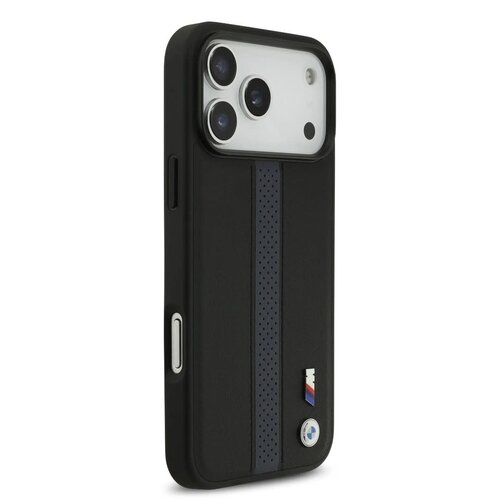 BMW BMW iPhone 17 Pro Max/iPhone 18 Pro Max Handyhülle PU-Kunstleder perforierte blaue Streifen Metalllogos - Schwarz