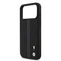 BMW BMW iPhone 17 Pro Max/iPhone 18 Pro Max Coque arrière Similicuir PU bandes bleues perforées logos métalliques - Noir