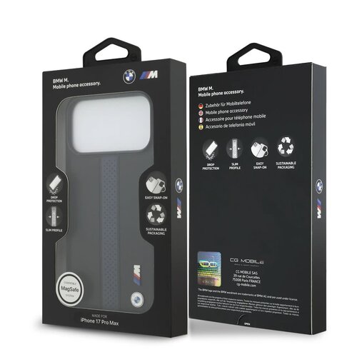 BMW BMW iPhone 17 Pro Max/iPhone 18 Pro Max Handyhülle PU-Kunstleder perforierte blaue Streifen Metalllogos - Schwarz