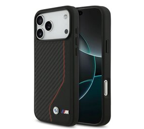 BMW BMW iPhone 17 Pro Max Back cover coque - PU Leather & Carbon Case With Red Line Stitch - Noir BMW BMW iPhone 17 Pro Max Back cover coque - PU Leather & Carbon Case With Red Line Stitch - Noir