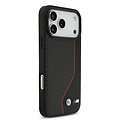 BMW BMW iPhone 17 Pro Max/iPhone 18 Pro Max Coque arrière Similicuir PU et carbone surpiqûre rouge - Noir
