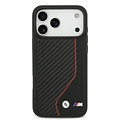 BMW BMW iPhone 17 Pro Max/iPhone 18 Pro Max Coque arrière Similicuir PU et carbone surpiqûre rouge - Noir