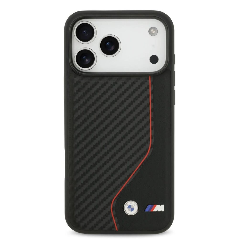 BMW BMW iPhone 17 Pro Max Back cover coque - PU Leather & Carbon Case With Red Line Stitch - Noir BMW BMW iPhone 17 Pro Max Back cover coque - PU Leather & Carbon Case With Red Line Stitch - Noir