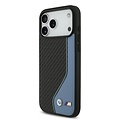 BMW BMW iPhone 17 Pro Max/iPhone 18 Pro Max Coque arrière Similicuir PU et carbone surpiqûre bleue - Noir