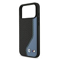 BMW BMW iPhone 17 Pro Max/iPhone 18 Pro Max Coque arrière Similicuir PU et carbone surpiqûre bleue - Noir