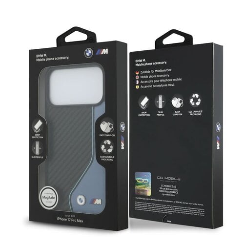 BMW BMW iPhone 17 Pro Max/iPhone 18 Pro Max Handyhülle PU-Kunstleder und Carbon blaue Ziernaht - Schwarz