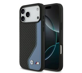 BMW BMW iPhone 17 Pro Max Back-Cover hul - PU Leather & Carbon Case With Blue Line Stitch - Schwarz BMW BMW iPhone 17 Pro Max Back-Cover hul - PU Leather & Carbon Case With Blue Line Stitch - Schwarz