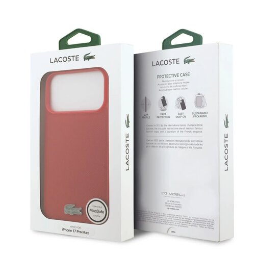 Lacoste Lacoste iPhone 17 Pro/iPhone 18 Pro Coque arrière MagSafe Logo Petit Piqué iconique - Rouge