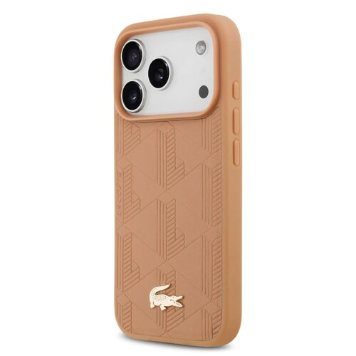 Lacoste Lacoste iPhone 17 Pro/iPhone 18 Pro Coque arrière MagSafe Imprimé monogramme avec logo doré - Rose