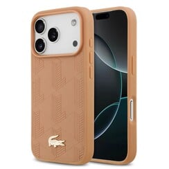 Lacoste iPhone 17 Pro Max/iPhone 18 Pro Max Backcoverhoesje - MagSafe - Monogramprint met goudkleurig logo - Roze