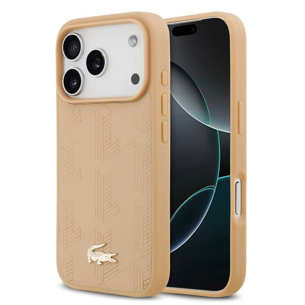 Lacoste Lacoste iPhone 17 Pro Max Backcover hoesje - MagSafe - Monogramme Print With Gold Logo - Beige Lacoste Lacoste iPhone 17 Pro Max Backcover hoesje - MagSafe - Monogramme Print With Gold Logo - Beige