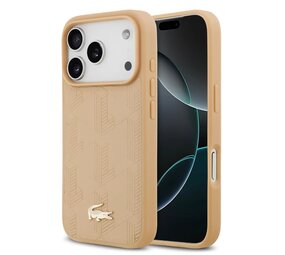 Lacoste Lacoste iPhone 17 Pro Max Backcover hoesje - MagSafe - Monogramme Print With Gold Logo - Beige Lacoste Lacoste iPhone 17 Pro Max Backcover hoesje - MagSafe - Monogramme Print With Gold Logo - Beige