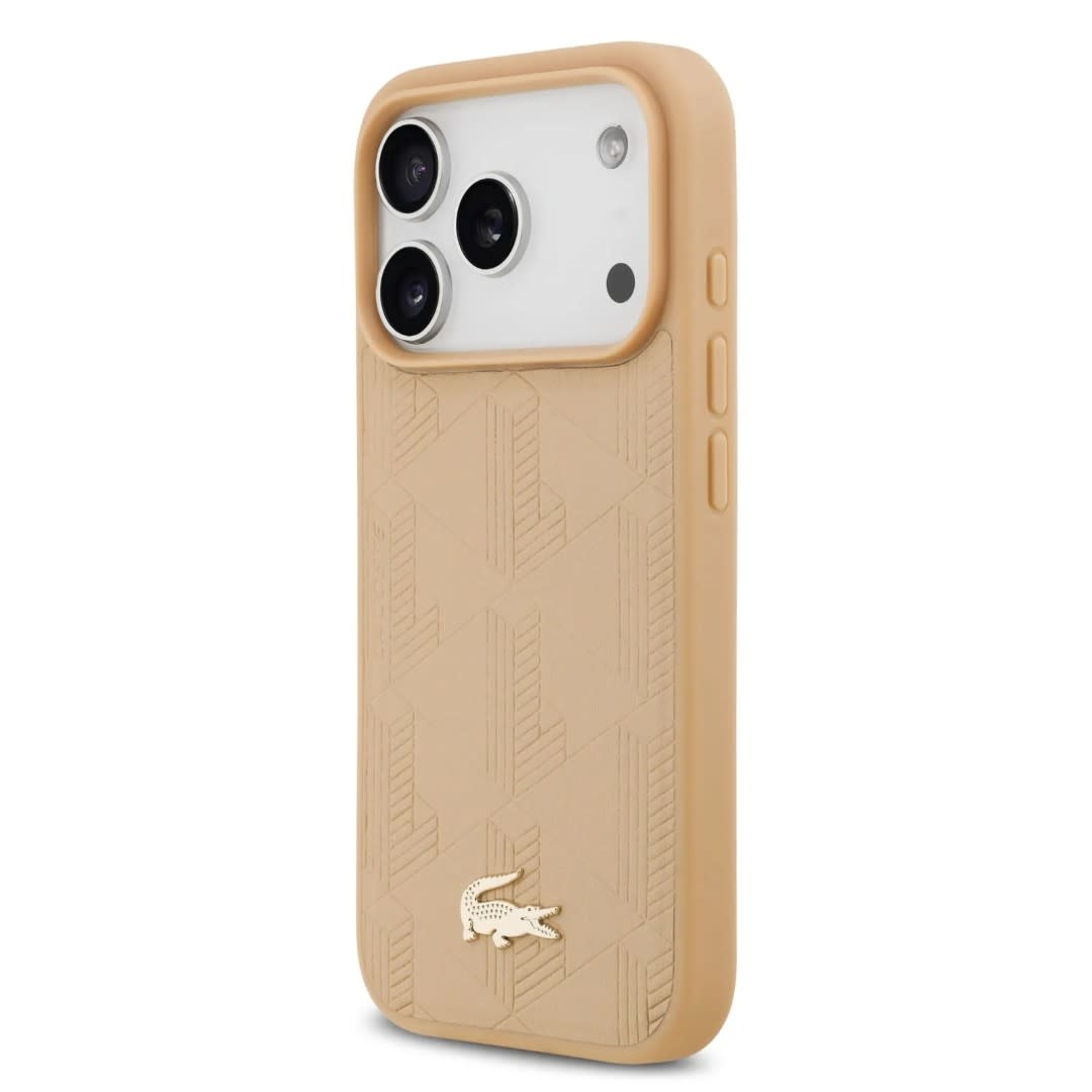 Lacoste Lacoste iPhone 17 Pro Max Backcover hoesje - MagSafe - Monogramme Print With Gold Logo - Beige, foto 2 van 6