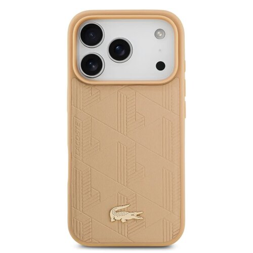 Lacoste Lacoste iPhone 17 Pro Max/iPhone 18 Pro Max Coque arrière MagSafe Imprimé monogramme avec logo doré - Beige