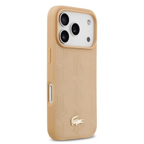 Lacoste Lacoste iPhone 17 Pro Max/iPhone 18 Pro Max Coque arrière MagSafe Imprimé monogramme avec logo doré - Beige