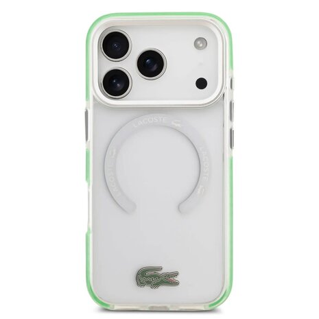 Lacoste Lacoste iPhone 17 Pro Back-Cover hul - MagSafe - Frosted Finish - Green Edge - Transparent Lacoste Lacoste iPhone 17 Pro Back-Cover hul - MagSafe - Frosted Finish - Green Edge - Transparent