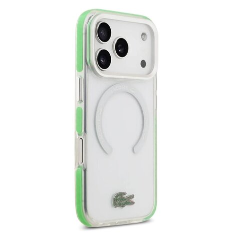 Lacoste Lacoste iPhone 17 Pro Back cover coque - MagSafe - Frosted Finish - Green Edge - Transparent Lacoste Lacoste iPhone 17 Pro Back cover coque - MagSafe - Frosted Finish - Green Edge - Transparent