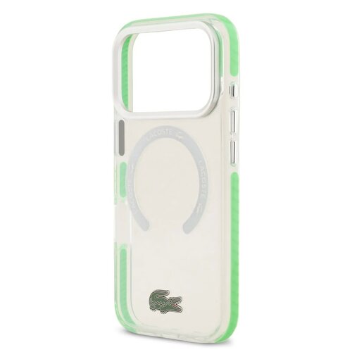 Lacoste Lacoste iPhone 17 Pro Max/iPhone 18 Pro Max Coque arrière MagSafe Finition dépolie Bord vert - Transparent