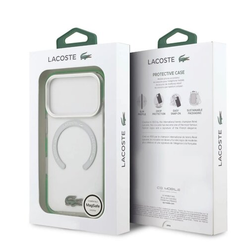 Lacoste Lacoste iPhone 17 Pro Max/iPhone 18 Pro Max Coque arrière MagSafe Finition dépolie Bord vert - Transparent