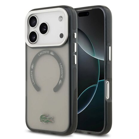 Lacoste Lacoste iPhone 17 Pro Backcover hoesje - MagSafe - Transparent Case With Frosted Finish - Grijs Lacoste Lacoste iPhone 17 Pro Backcover hoesje - MagSafe - Transparent Case With Frosted Finish - Grijs